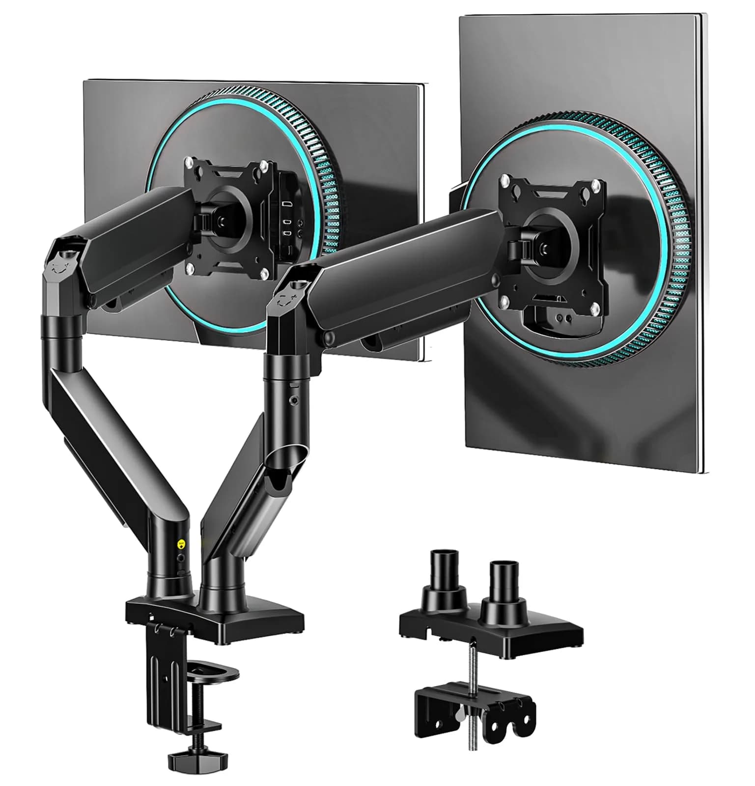 AX WABER Dual Monitor Stand for 17″–32″ Screens | Full Motion VESA Mount with C-Clamp & Grommet Base