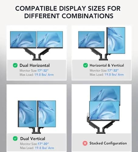AX WABER Dual Monitor Stand for 17″–32″ Screens | Full Motion VESA Mount with C-Clamp & Grommet Base thumbnail 3