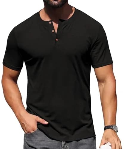 Sailwind Mens Muscle Henley Shirts Lightweight Workout T-Shirt Short Sleeve with Button Black | Classic Fit, Soft Fabric thumbnail 5