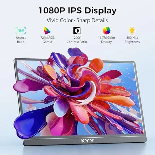 KYY 15.6" FHD Portable Monitor with Built-in Stand | 1920x1080 IPS Display thumbnail 7