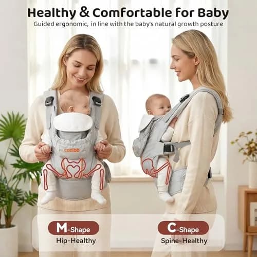 CoziBB Baby Carrier 3-in-1 with Air Cushion Waist Belt | Ergonomic Newborn to Toddler Support (70-120 chars) thumbnail 4