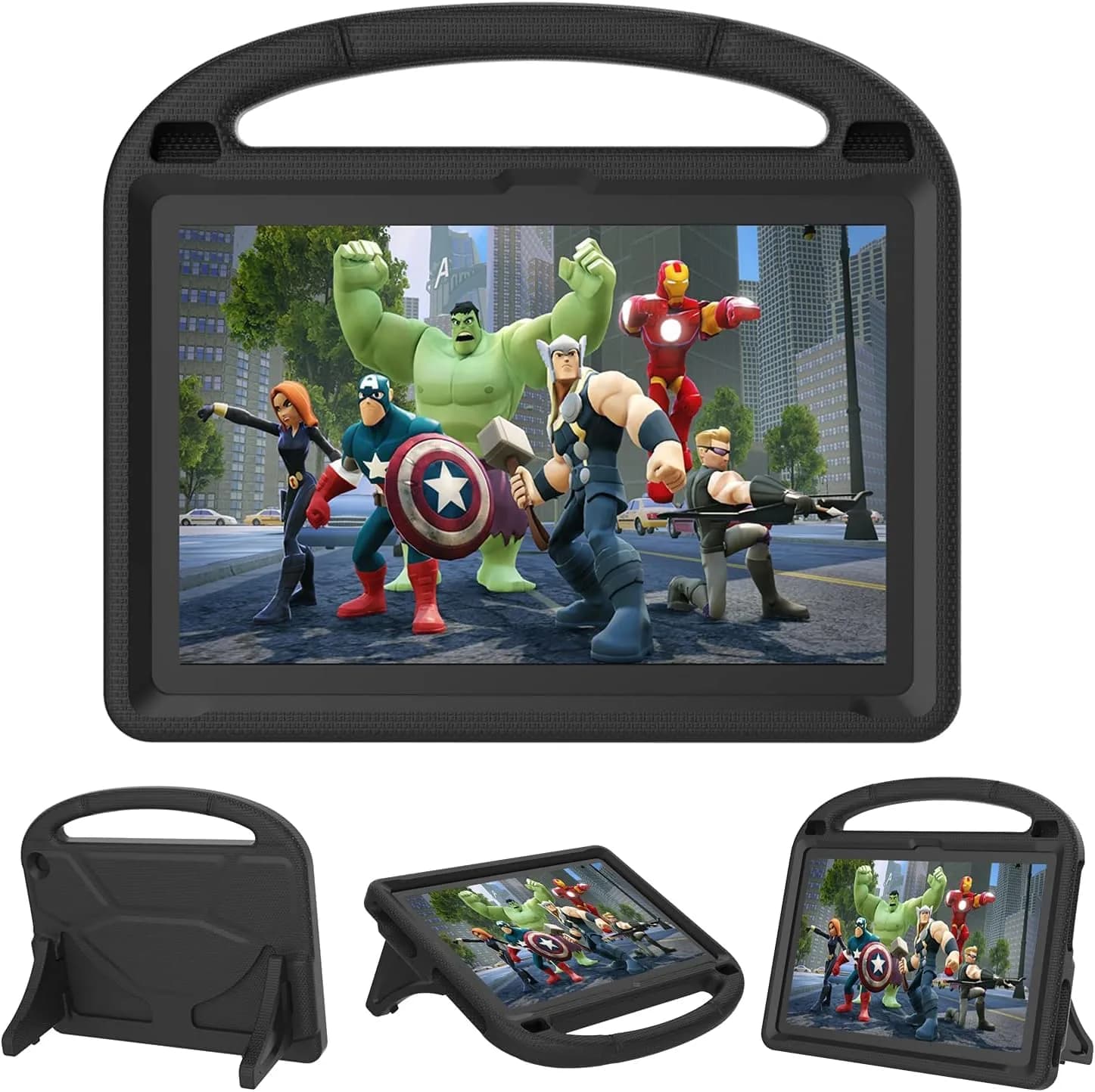 DICEKOO Kids Case for New 10-inch Tablet 2023, Lightweight Shockproof EVA Foam Full Cover with Handle Kickstand (Red, 205g) — Black