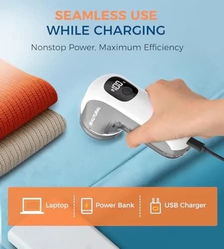 BEAUTURAL Rechargeable Fabric Shaver and Lint Remover, Portable Sweater Defuzzer with 3 Speeds | Removes Pilling from Clothes and Upholstery thumbnail 5