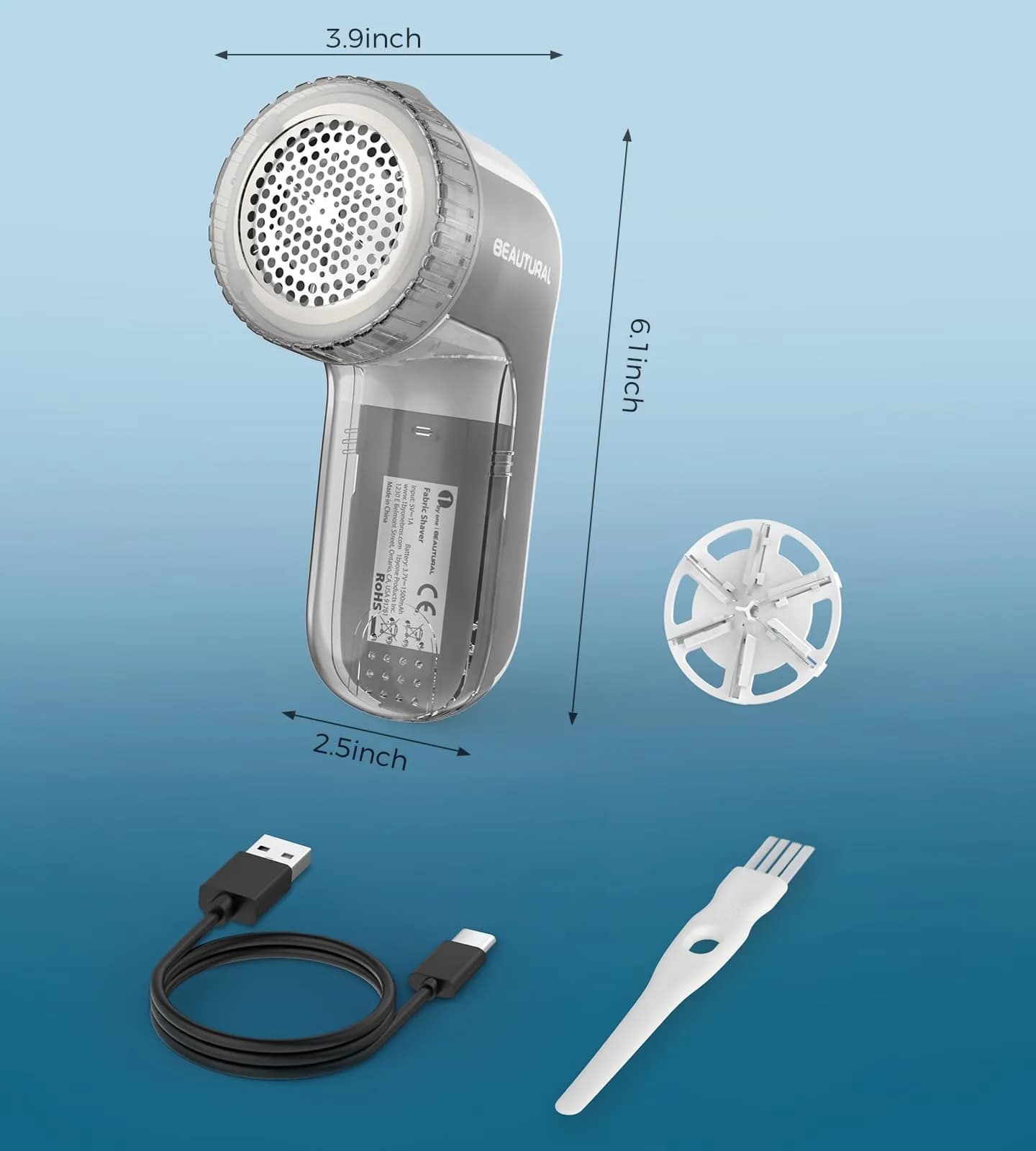 BEAUTURAL Rechargeable Fabric Shaver and Lint Remover, Portable Sweater Defuzzer with 3 Speeds | Removes Pilling from Clothes and Upholstery - view 7