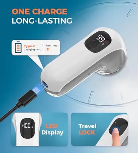 BEAUTURAL Rechargeable Fabric Shaver and Lint Remover, Portable Sweater Defuzzer with 3 Speeds | Removes Pilling from Clothes and Upholstery thumbnail 3