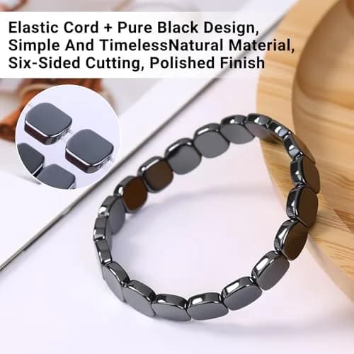 SHANGFEI Natural Hematite Bracelet for Men | 10.16 cm (4 inches) Square Beads thumbnail 5