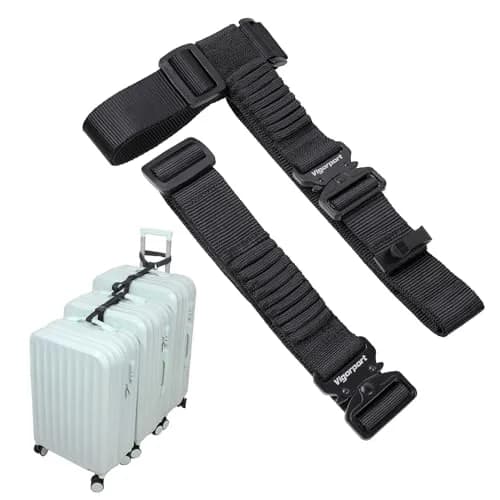 Vigorport Luggage Straps with Metal Buckle, 2-Pack, Black | Connect Luggage for Easier Travel thumbnail 1
