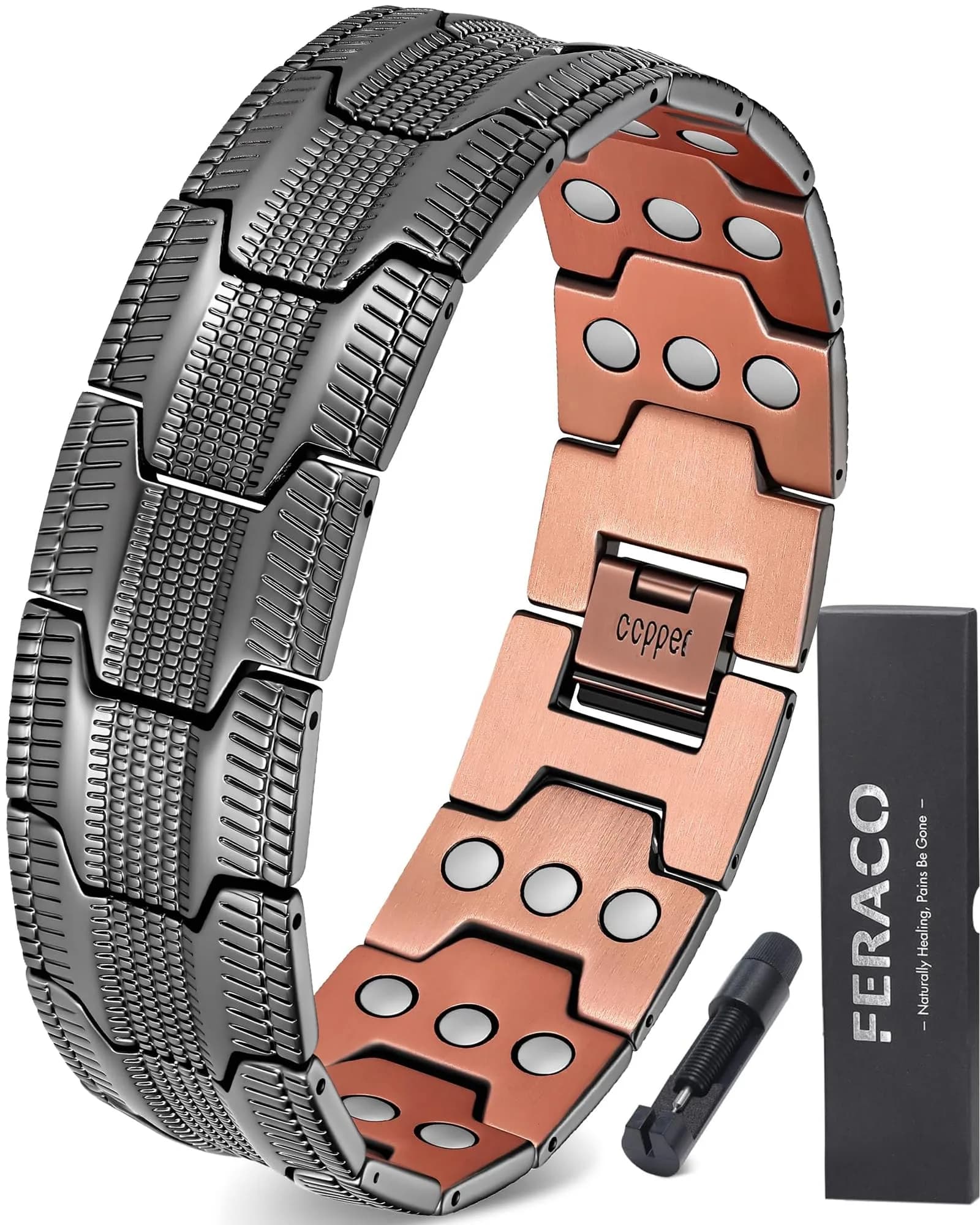 Feraco Pure Copper Magnetic Bracelet for Men | 22 cm (8.66 inches) Tyre Graphics - main product image