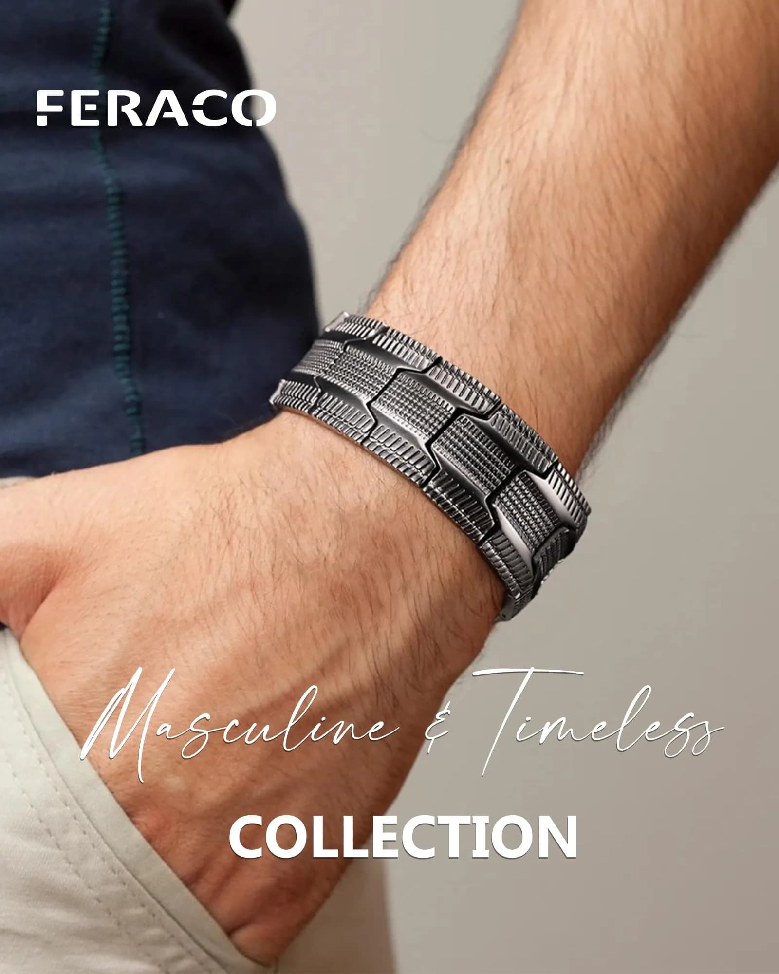 Feraco Pure Copper Magnetic Bracelet for Men | 22 cm (8.66 inches) Tyre Graphics - view 5
