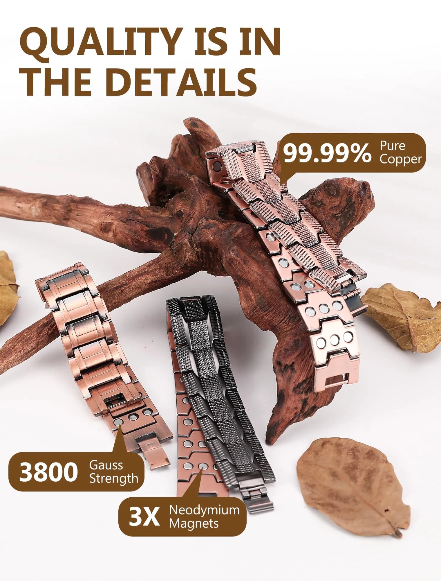 Feraco Pure Copper Magnetic Bracelet for Men | 22 cm (8.66 inches) Tyre Graphics - view 6