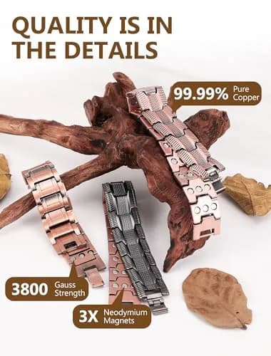 Feraco Pure Copper Magnetic Bracelet for Men | 22 cm (8.66 inches) Tyre Graphics thumbnail 6