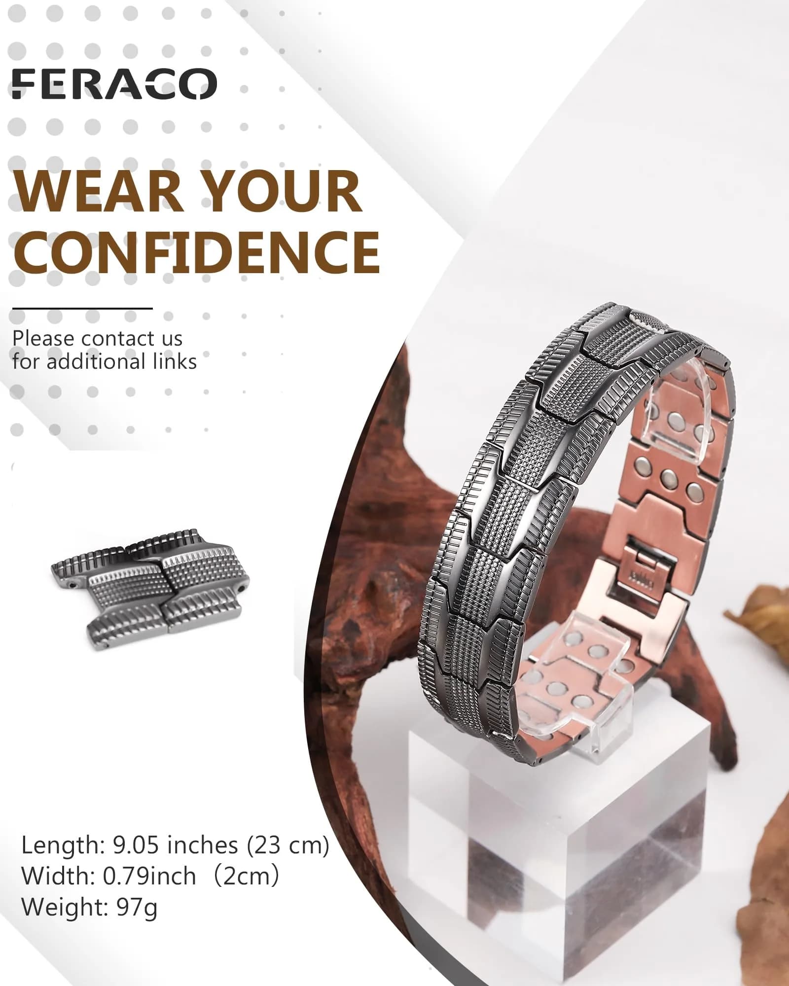 Feraco Pure Copper Magnetic Bracelet for Men | 22 cm (8.66 inches) Tyre Graphics - view 7