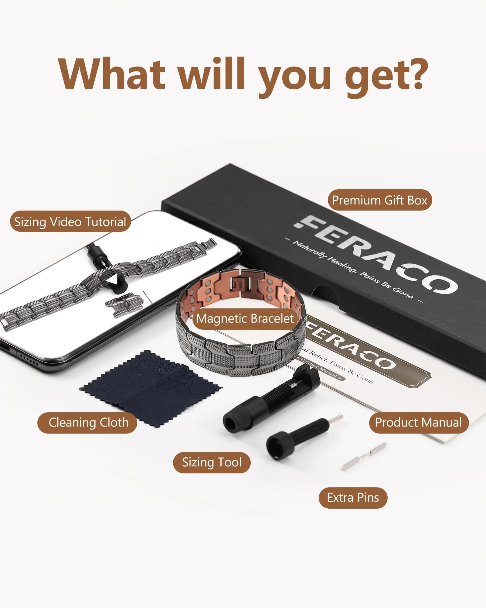 Feraco Pure Copper Magnetic Bracelet for Men | 22 cm (8.66 inches) Tyre Graphics - view 8