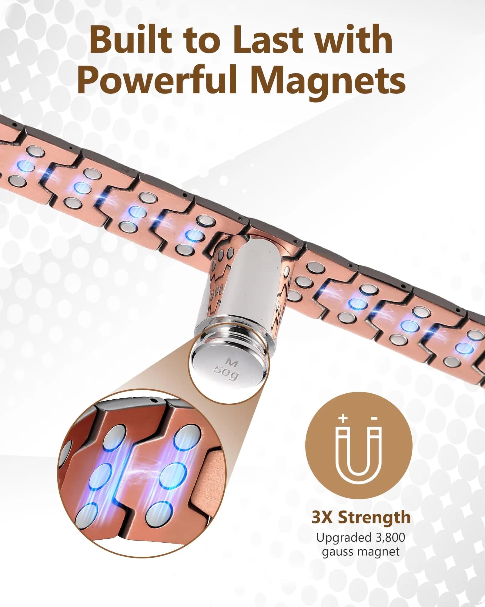 Feraco Pure Copper Magnetic Bracelet for Men | 22 cm (8.66 inches) Tyre Graphics - view 3