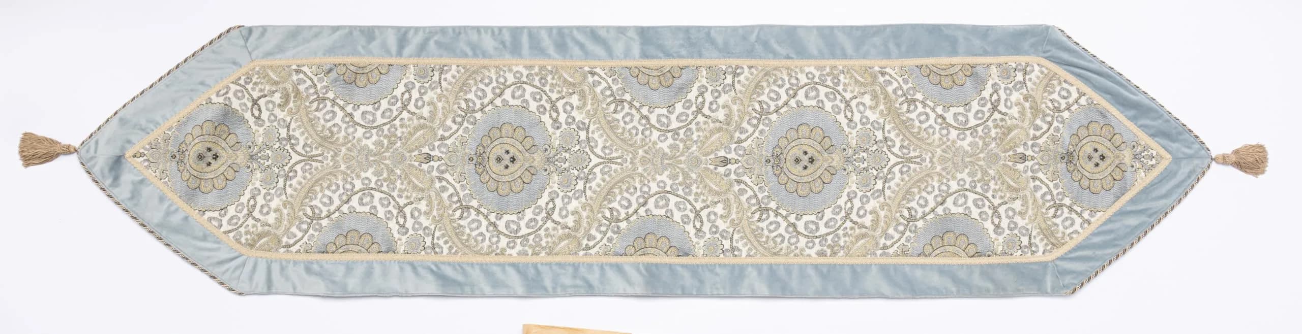 Thread & Weave Bristol Pieced Velvet & Chenille Table Runner - Bluestone 72”, 90”, 108” Lengths - Elegant Luxury Accent for Dining, Buffet, or Console Tables