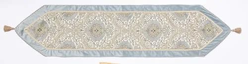 Thread & Weave Bristol Pieced Velvet & Chenille Table Runner - Bluestone 72”, 90”, 108” Lengths - Elegant Luxury Accent for Dining, Buffet, or Console Tables thumbnail 1