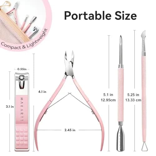Makartt Pink Cuticle Trimmer Set with 2 Pushers, Nail Clipper & Nipper | Professional Stainless Steel Manicure Tools for Precise Nail Prep thumbnail 6