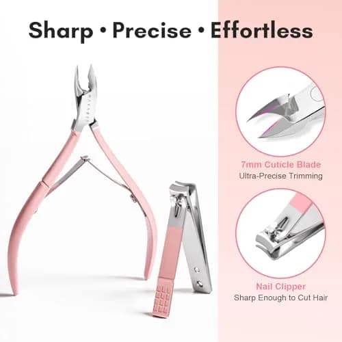 Makartt Pink Cuticle Trimmer Set with 2 Pushers, Nail Clipper & Nipper | Professional Stainless Steel Manicure Tools for Precise Nail Prep thumbnail 2