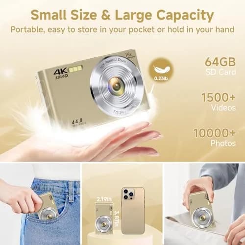 SMARTKLIK Gold Digital Camera 44MP FHD 4K | 16X Zoom, 2.8" LCD, 64GB Card thumbnail 5
