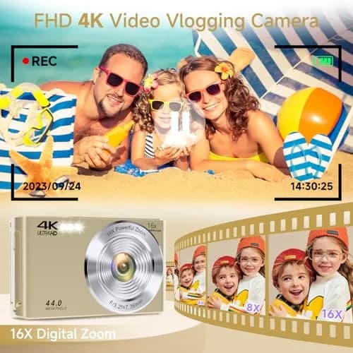 SMARTKLIK Gold Digital Camera 44MP FHD 4K | 16X Zoom, 2.8" LCD, 64GB Card thumbnail 3