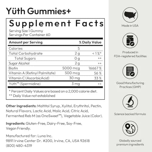 BIGVITA Yuth Gummies 60 | Spermidine Cellular Renewal & Anti-Aging Support thumbnail 6