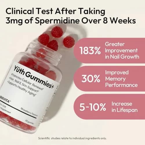 BIGVITA Yuth Gummies 60 | Spermidine Cellular Renewal & Anti-Aging Support thumbnail 3