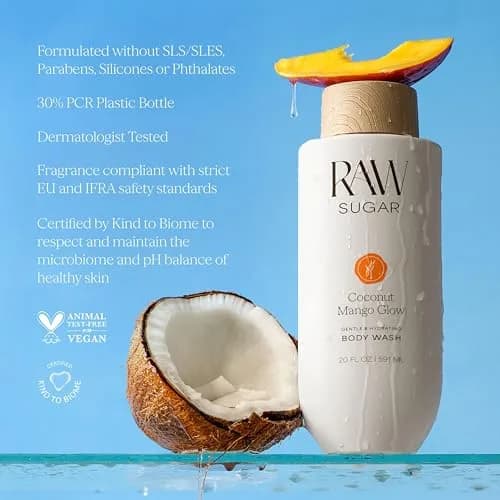 RAW SUGAR Coconut Mango Glow Body Wash 20 Fl Oz | Brightening & Hydrating Vegan Gel thumbnail 6