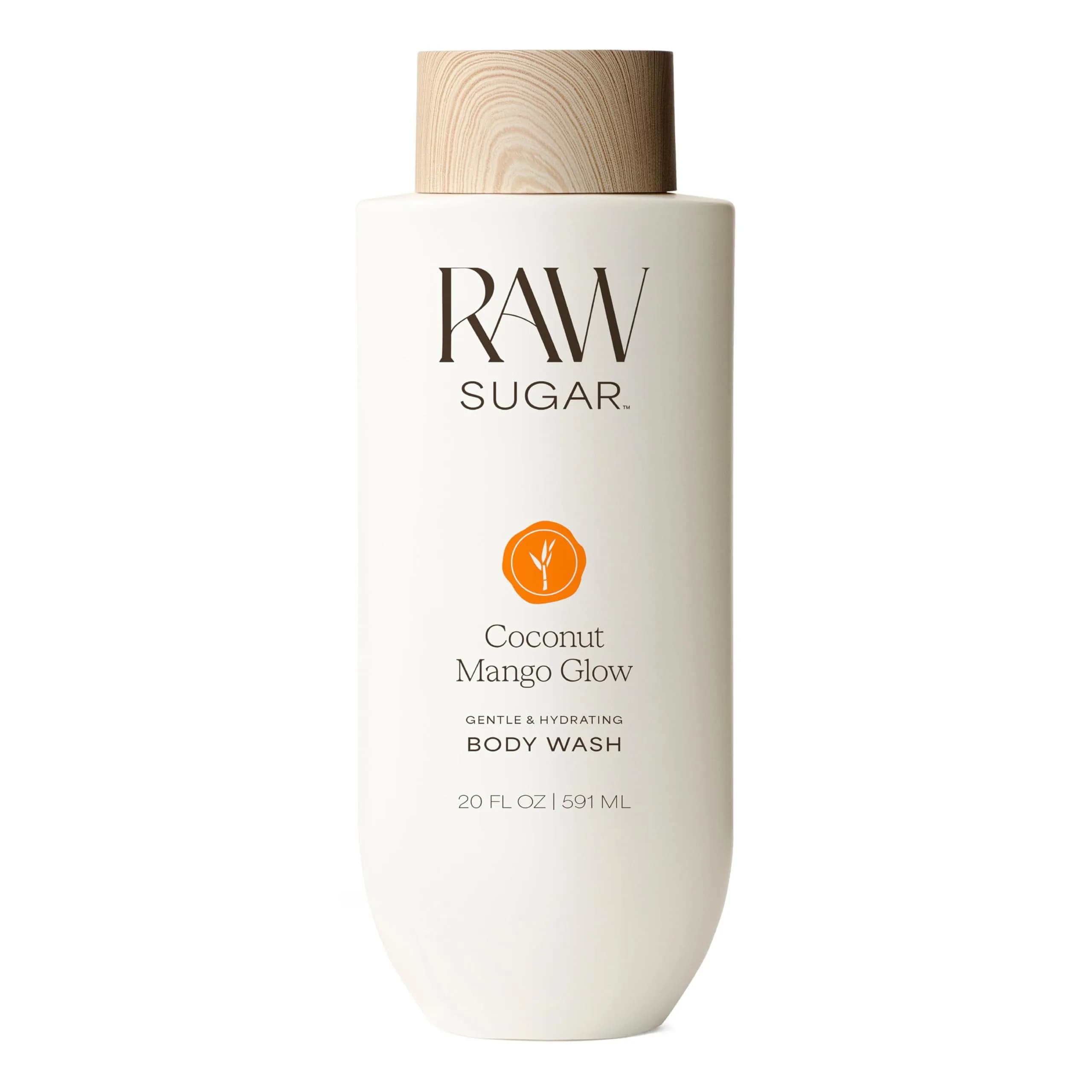RAW SUGAR Coconut Mango Glow Body Wash 20 Fl Oz | Brightening & Hydrating Vegan Gel