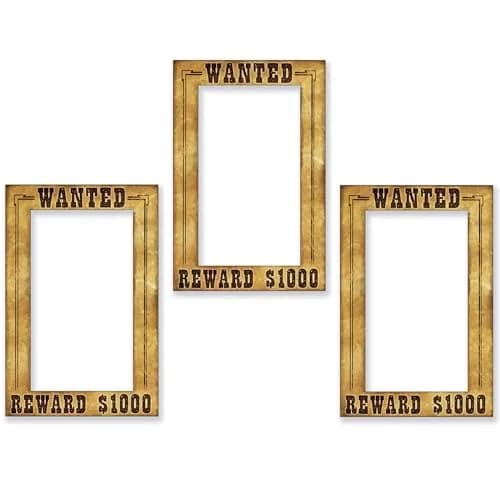 Beistle Western Wanted Photo Fun Frames – 3 Pack, Lightweight Cardstock for Western Parties & Cowboy Photos thumbnail 1