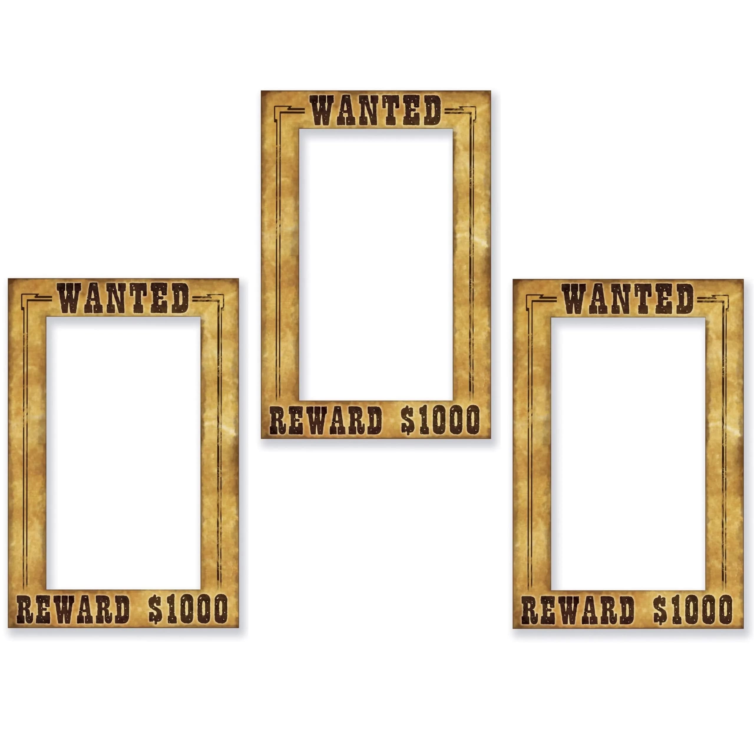 Beistle Western Wanted Photo Fun Frames – 3 Pack, Lightweight Cardstock for Western Parties & Cowboy Photos