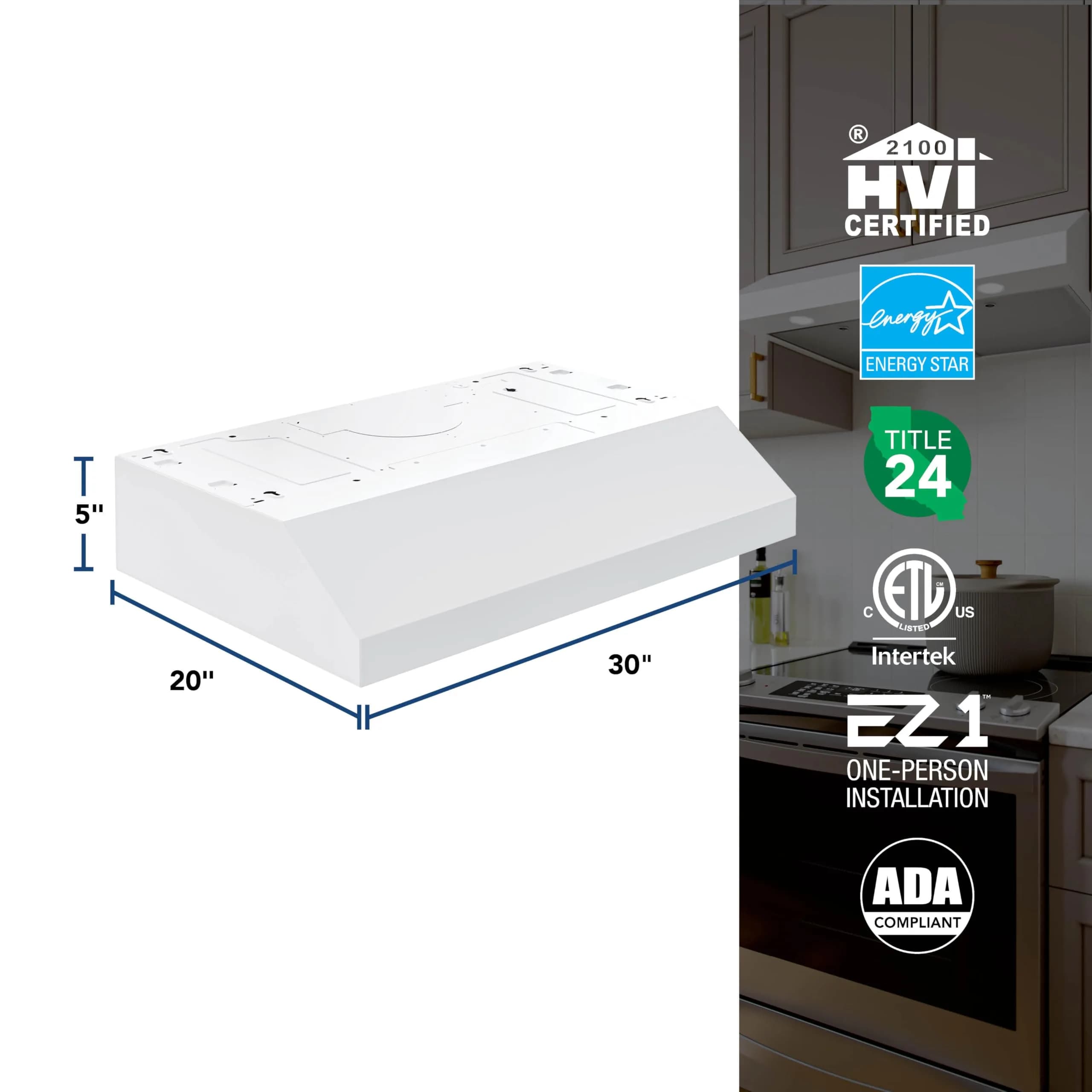 Broan-NuTone 30-Inch White Under Cabinet Range Hood | 350 CFM, 1.5 Sones, ENERGY STAR Certified - view 3