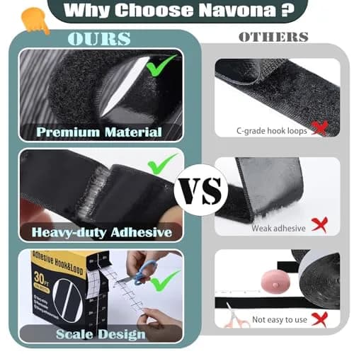 Navona Heavy Duty Hook and Loop Strips with Adhesive, 60ft Total x 1 Inch White | Industrial Strength Fastener Tape thumbnail 7