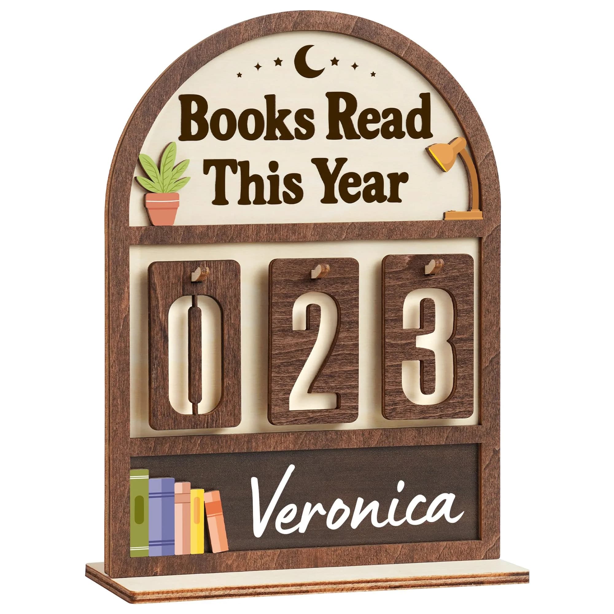 DINIZON Books Read This Year Counter Wooden Book Tracker 18 cm (7 in) x 15 cm (6 in) | Motivational Reading Decor - main product image