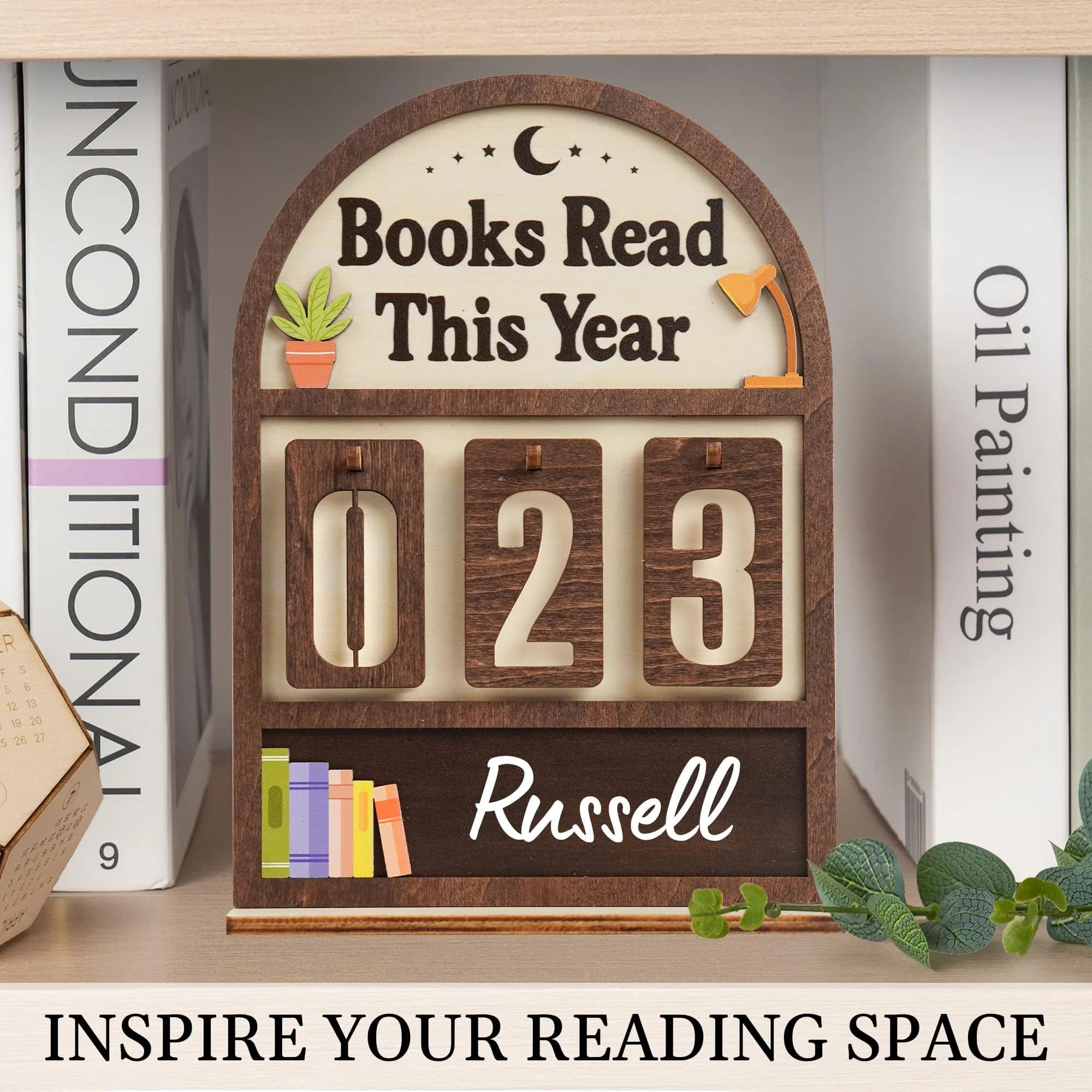 DINIZON Books Read This Year Counter Wooden Book Tracker 18 cm (7 in) x 15 cm (6 in) | Motivational Reading Decor - view 6
