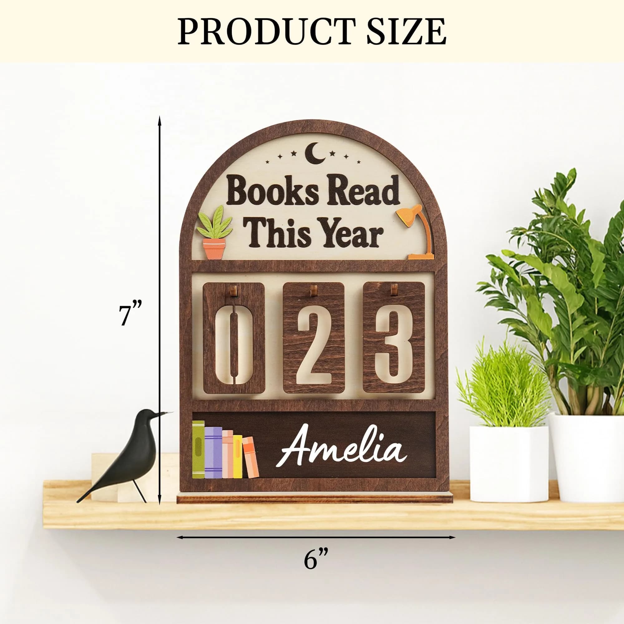 DINIZON Books Read This Year Counter Wooden Book Tracker 18 cm (7 in) x 15 cm (6 in) | Motivational Reading Decor - view 7
