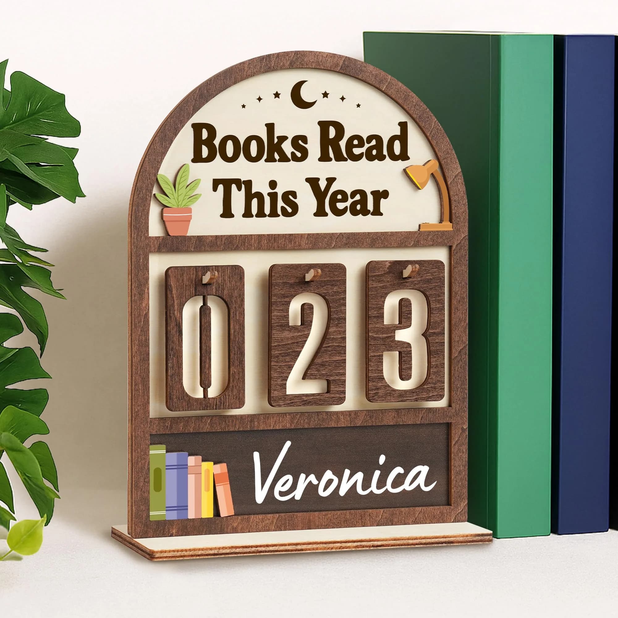 DINIZON Books Read This Year Counter Wooden Book Tracker 18 cm (7 in) x 15 cm (6 in) | Motivational Reading Decor - view 8