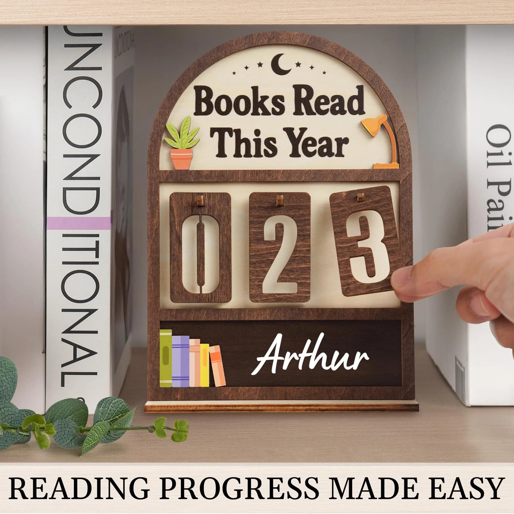DINIZON Books Read This Year Counter Wooden Book Tracker 18 cm (7 in) x 15 cm (6 in) | Motivational Reading Decor - view 2