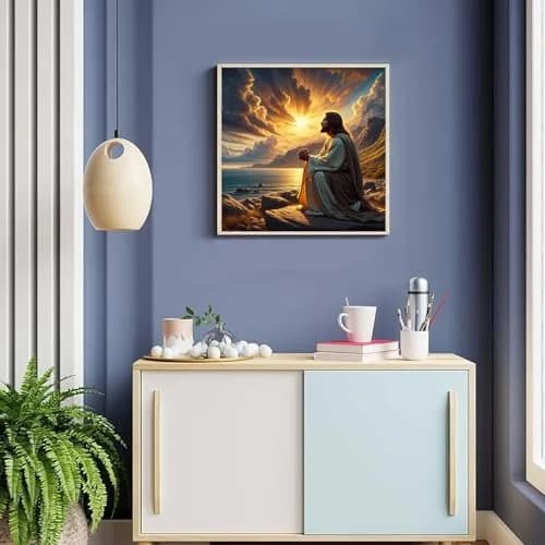 MjhRcll Jesus Stamped Cross Stitch Kit 35x35cm (14x14 Inch) | Religious Home Decor for Beginners thumbnail 4