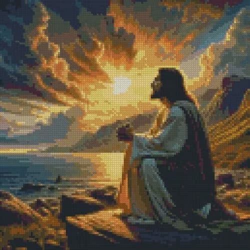 MjhRcll Jesus Stamped Cross Stitch Kit 35x35cm (14x14 Inch) | Religious Home Decor for Beginners thumbnail 2