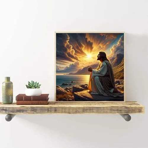 MjhRcll Jesus Stamped Cross Stitch Kit 35x35cm (14x14 Inch) | Religious Home Decor for Beginners thumbnail 3