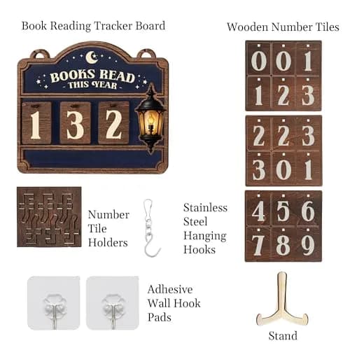 DINIZON Books Read This Year Counter, Wooden Book Tracker 7 x 6 Inch | Modern Bookshelf Decor thumbnail 4