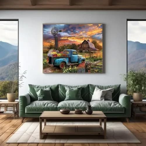 Fairyland JinWenn Rustic Farmhouse Barn Truck Flower Paint by Numbers Kit for Adults 40x50 cm | Relaxing DIY Wall Art thumbnail 5