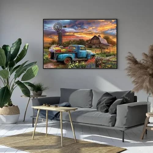Fairyland JinWenn Rustic Farmhouse Barn Truck Flower Paint by Numbers Kit for Adults 40x50 cm | Relaxing DIY Wall Art thumbnail 2