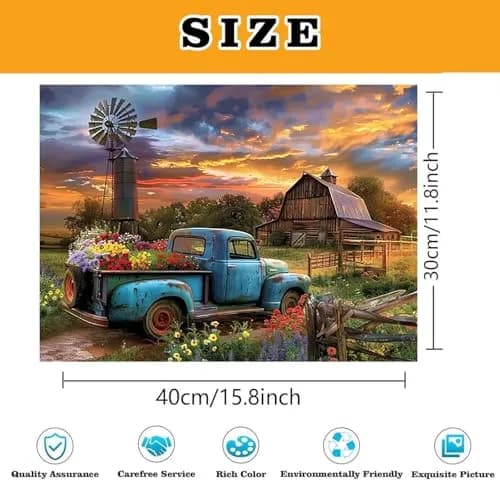 Fairyland JinWenn Rustic Farmhouse Barn Truck Flower Paint by Numbers Kit for Adults 40x50 cm | Relaxing DIY Wall Art thumbnail 3