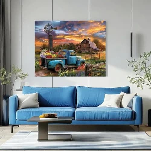 Fairyland JinWenn Rustic Farmhouse Barn Truck Flower Paint by Numbers Kit for Adults 40x50 cm | Relaxing DIY Wall Art thumbnail 4