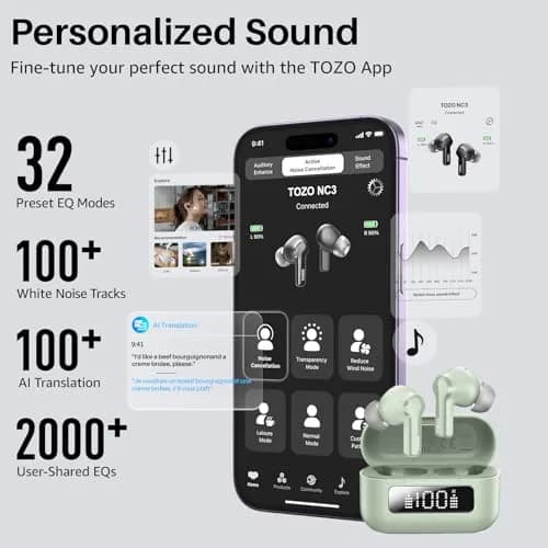 TOZO Hybrid Active Noise Cancelling In Ear Wireless Earbuds | 68H Playtime, IPX8 Waterproof thumbnail 6