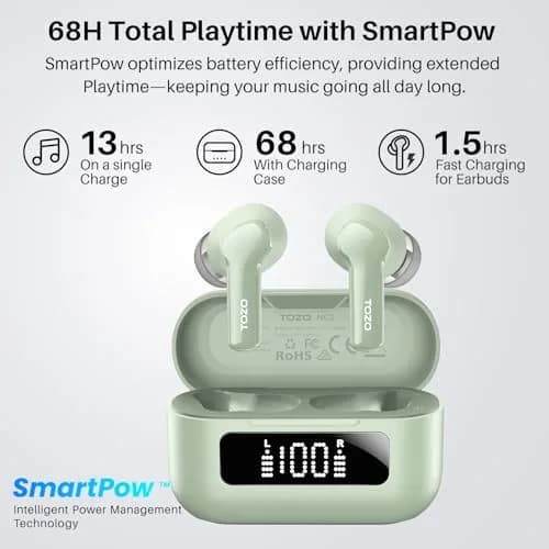 TOZO Hybrid Active Noise Cancelling In Ear Wireless Earbuds | 68H Playtime, IPX8 Waterproof thumbnail 4