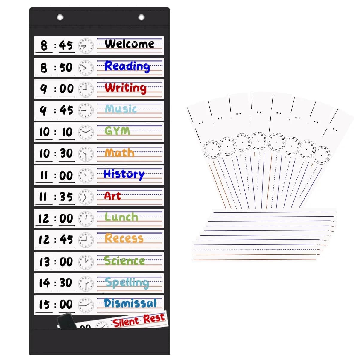 OFFSLIN Daily Schedule Pocket Chart, 13+1 Pockets Classroom Pocket Chart for Office & School — Black