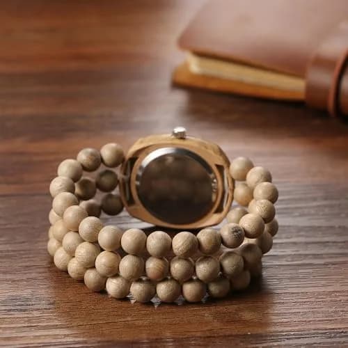 JewelryWe Bohemian Wooden Elastic Watch 3.7cm (1.46in) Case | Handcrafted Wood Bracelet Analog Quartz Wristwatch for Women thumbnail 7