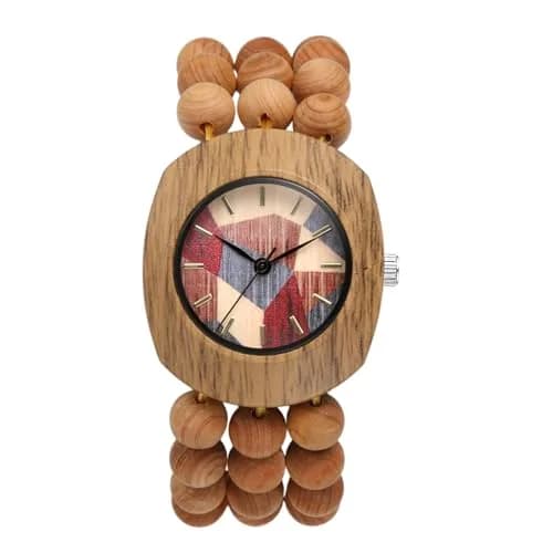 JewelryWe Bohemian Wooden Elastic Watch for Women | 3.7cm Tonneau Case, 1.7cm Band Width thumbnail 1